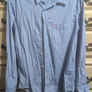 Aeropostale Light Blue Multi-Stripe Button-Down Shirt with Pink Logo